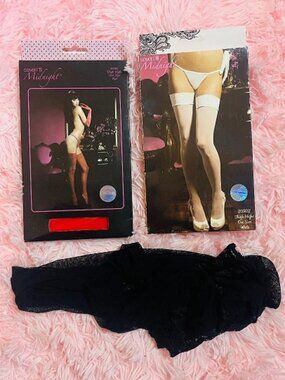 3 pairs of Seven til Midnight thigh high stockings - red, white, black